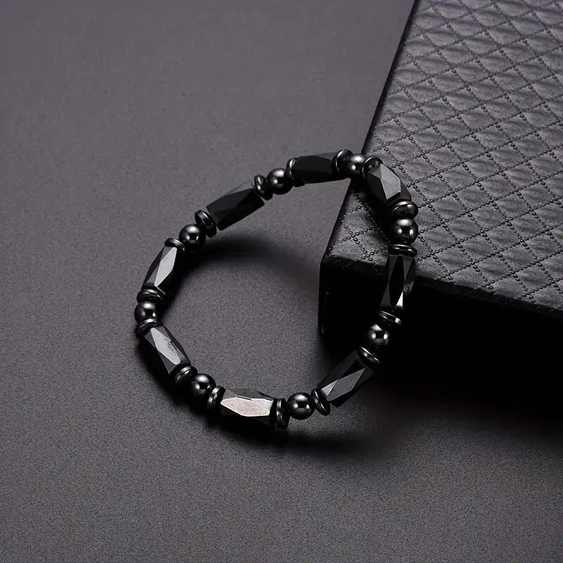 Black Bead Magnetic Hematite Elastic Bracelet LOKDALE WATCHES 