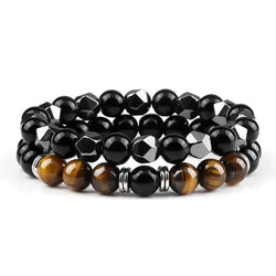 Bohemian Style Men's 2 Piece Natural Tiger Eye & Hematite Bead Bracelets LOKDALE WATCHES 