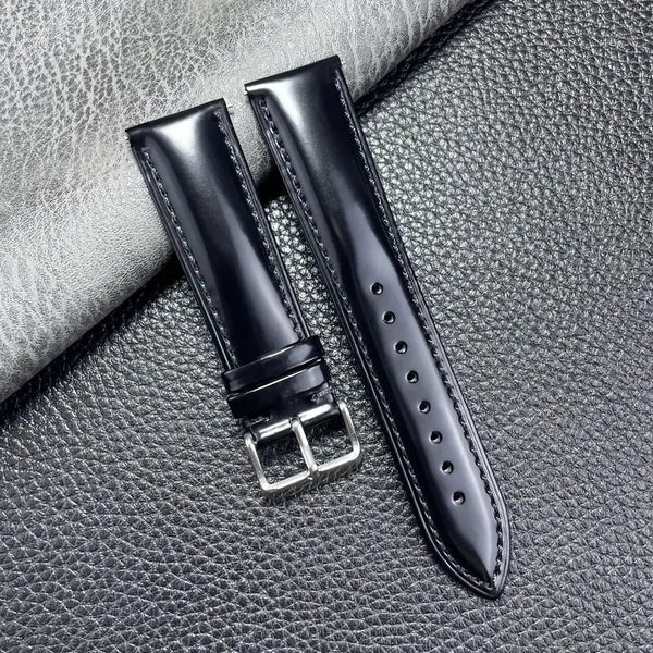 Glossed Top Grain Leather Strap, Hand Stitched Straps LOKDALE WATCHES 