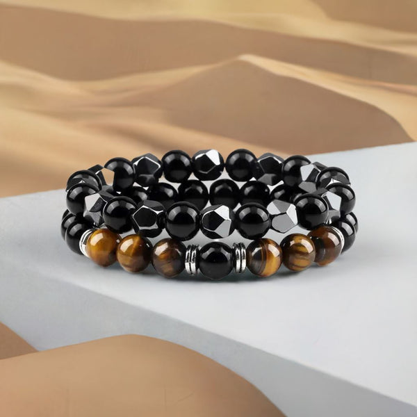 Natural Tiger Eye & Hematite Bead Bracelets Bracelets LOKDALE LTD 