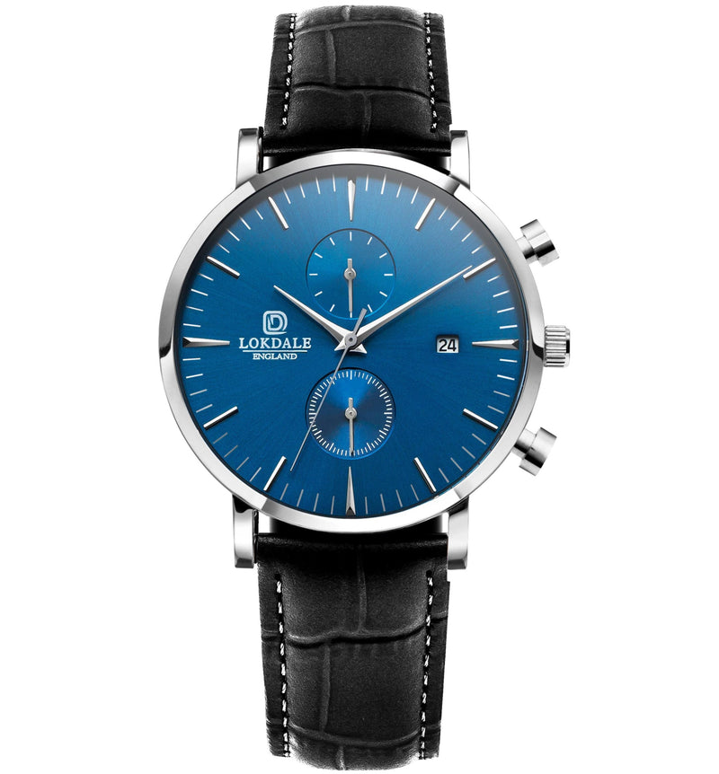 Nuthatch Chronotica - Silver Bleu Watches LOKDALE LTD Black Leather 