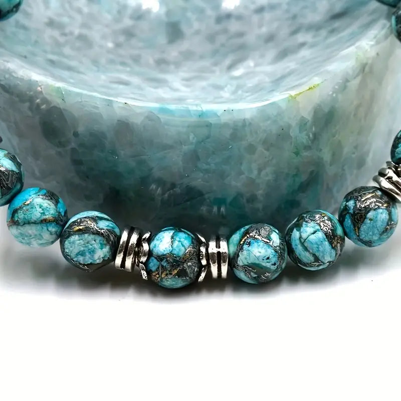 Turquoise 8mm/0.31in Beads Elastic Bracelet LOKDALE WATCHES 