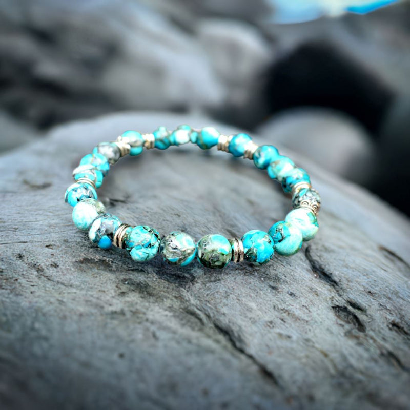 Turquoise 8mm/0.31in Beads Elastic Bracelet LOKDALE WATCHES 