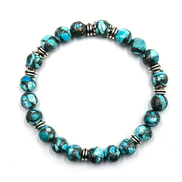 Turquoise 8mm/0.31in Beads Elastic Bracelet LOKDALE WATCHES 