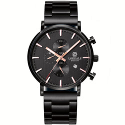 Men's Black Textured 316L Stainless Steel Link Watch - Red Kite DARK SKIES LOKDALE LTD 