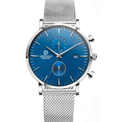 NUTHATCH CHRONO Silver/Blue 316L Stainless Steel - 42MM DARK SKIES LOKDALE LTD 